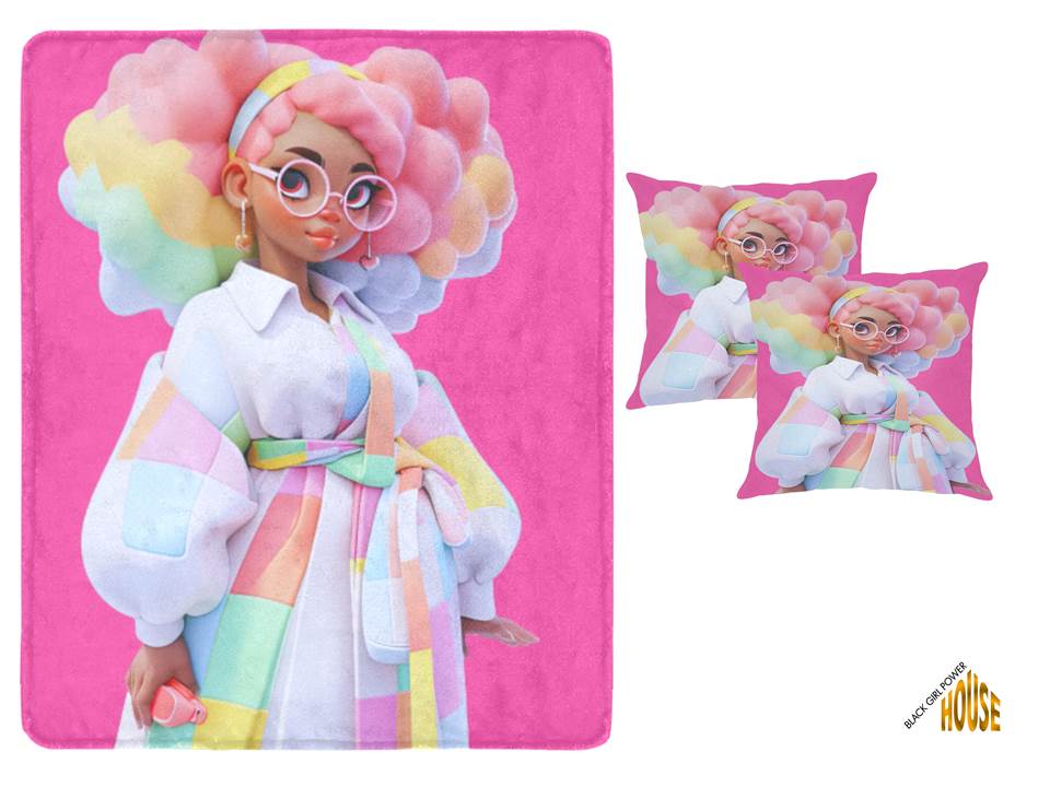 Black Girl Cotton Candy Blanket and Pillowcases