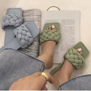 Square-Toe Weaved Sandals