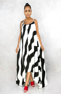 Spaghetti Strapped Maxi Dress with Stripes