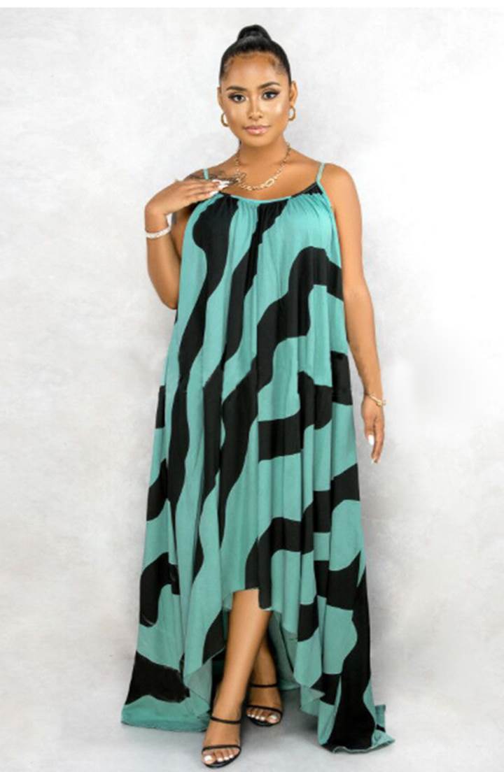 Spaghetti Strapped Maxi Dress with Stripes