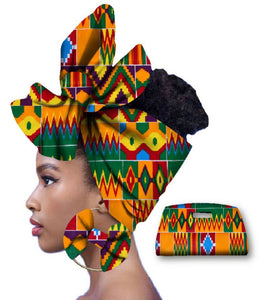 Rich African Head Scarf & Earrings (Style 1)